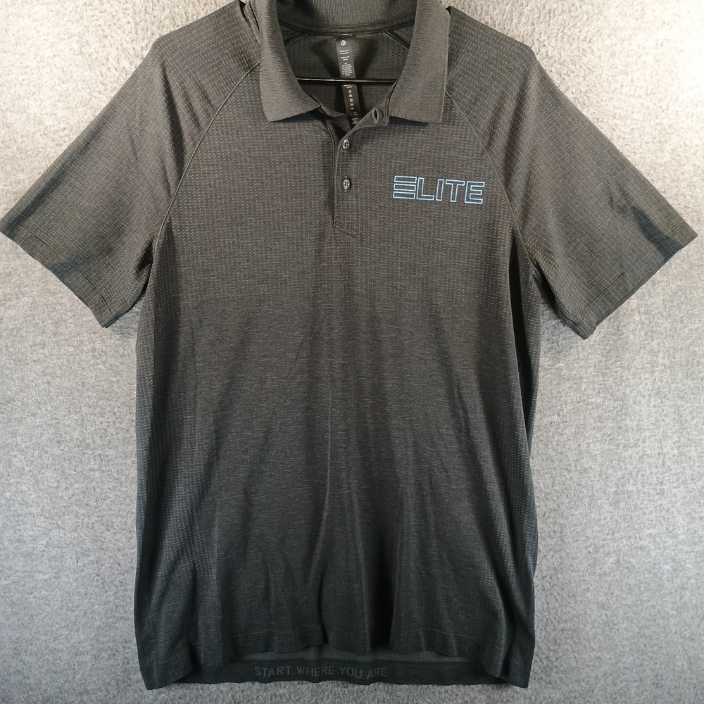 Lululemon Metal Vent Tech Polo Men L Black Short Sleeve Athletic Golf Shirt Logo